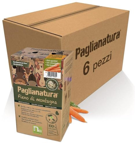 Paglianatura Kit 6 pezzi - Dispenser di Fieno Montagna 600gr con Carote Naturali - Accessorio per Conigli, Roditori e Piccoli Animali | Alimento Sano ed Ecologico
