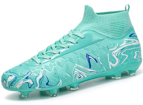 WOWEI Fotbollsskor herr pojkar High Top Spike Cleats professionella fotbollsskor barn sport utomhus atletiska träningsskor fotbollsskor sportskor tävling, Vit 5, 41 EU