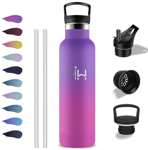 Grsta Botella Agua Acero Inoxidable, Botella Termica 1 litro, A Prueba de Fugas, Cantimplora con Pajita, Botellas sin Bpa, Acero Inoxidable 18/8, para la Cámping, Gimnasio, Senderismo