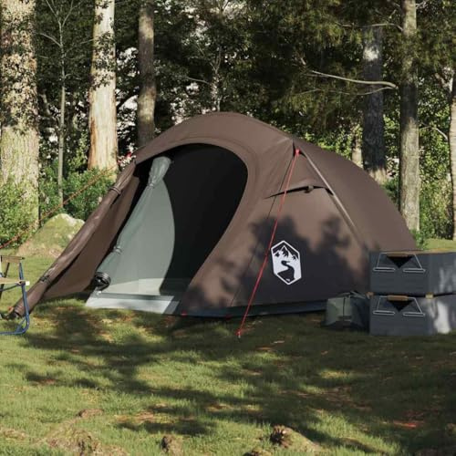 Kaloriko Tente tunnel 2 personnes marron imperméable avec auvent amovible, barres ultra légères, moustiquaire respirante, entrée pratique, idéale pour le trekking, le camping, la randonnée et
