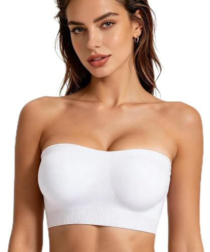 KAKALATLJ Strapless Bras for Women, Non Slip Wireless Seamless Push Up Supportive Lift Breathable Comfortable Bandeau Bras (UK, Alpha, XL, Regular, Regular, White)