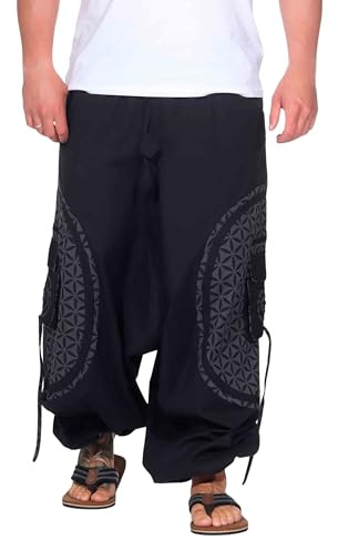 Kunst und Magie Trendige Haremshose Bunte Muster Goa Hippie Hose, Größe:XXL, Farbe:Schwarz/Grau