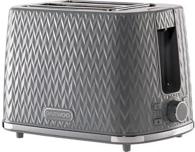 Daewoo Argyle Collection, Toaster 2 Slice With Defrost, Reheat And Browning Control To Use At Your Convenience, While The Removable Crumb Tray Makes Cleaning Quick, Grey