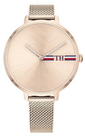 Tommy Hilfiger Analog Quarzuhr für Damen mit Rotgoldfarbenes Edelstahl-Mesh-Gliederarmband - 1782158
