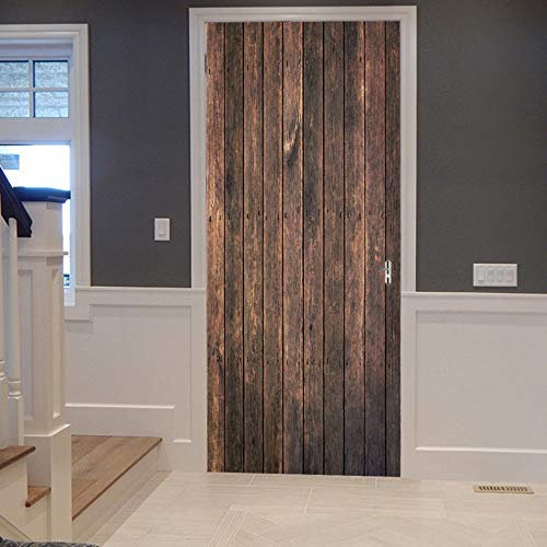 A.Monamour Adesivo Porta Autoadesiva Trame Di Legno Della Porta Della Stalla Delle Assi Di Legno Verticali Marrone Scuro Del Grunge Vinile PVC Adesivi per Porte Interne 3D Pellicola Adesiva Sticker