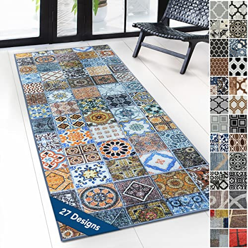 Floordirekt Teppichläufer mit Muster - maßgefertigter Feinschlingen Teppich Läufer für Küche, Flur & Wohnraum - Ornament Vintage Orient Gitter (80 x 400 cm, Bonita)