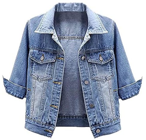 BeerMmay Giacca di jeans a maniche corte da donna Giacca di jeans corta con risvolto casual Capispalla casual a coste (Color : Blue, Size : XXL)