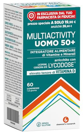 CHEMIST'S RESEARCH MULTIACTIVITY UOMO 50+ | Integratore Alimentare Formulato per Sostenere i Fabbisogni Nutrizionali dell’Uomo Dopo i 50 Anni | 60 Compresse Senza Glutine