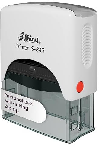 Personalised Self-Inking Stamp – Custom Name, Address or Business – Multiple Sizes & Fonts (White, 14 x 38 mm / 3 Lines)
