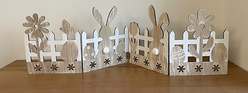 khevga Osterdekoration – Dekoration für Ostern, Tischdeko mit Osterhasenzaun aus Holz, Frühlingsdeko für Fensterbank, Sideboard & Ostertisch, liebevoll gestaltet, perfekte Geschenkidee