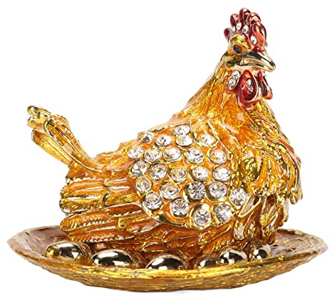 Ejoyous Portagioie con di Gallina, Piccolo Portagioie Dorato Uova Portagioielli creatività Scatola Portagioielli Porta Anelli Regali Decorazione della Casa
