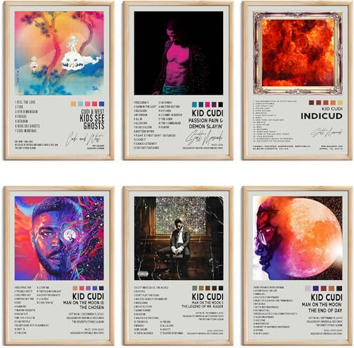 omle Kid Cudi Poster Album Cover Autographed Limited Edition Poster Rapper Music Poster Print Room Aesthetic Canvas Wall Art Set of 6 Suitable for Dorm Room 8x12 inches Frameless