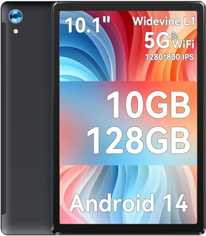 Ainmel Tablette Android, 10 Pouces Octa-Core Processeur, 10GB RAM 128GB ROM, 1TB TF Card Expand, 1280x800 IPS HD Touchscreen, 5G/2.4G WiFi, BT 5.0, 5MP+8MP Dual Camera Android Tablette (Noir)