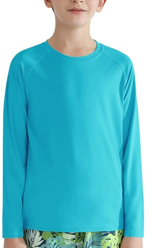 Valcatch Boy's Girls UPF 50+ Long Sleeve Swim Rash Vest, Lake Blue, 8-9Y