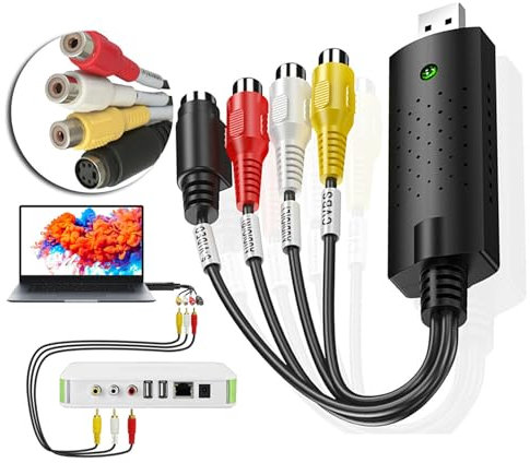 Convertidor de audio y vídeo USB 2.0, VHS a DVD digital para Windows Pc edición de video Hi8 digitaliza con adaptador convertidor Scart/AV para Mac y Windows 10