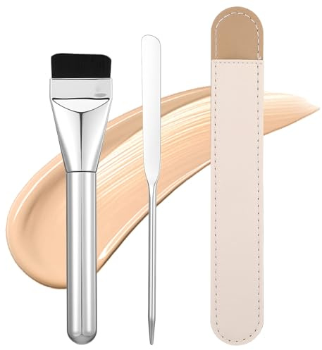 2Pcs Makeup Spatula, Stainless Steel Double-Edged for Even Face Application, Professional with Pouch for Clean Storage