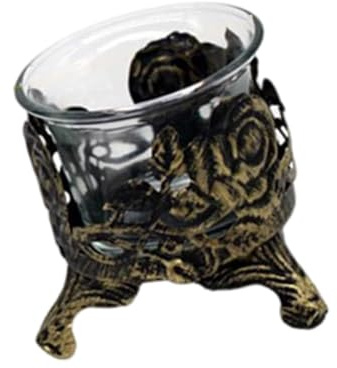 Base de hierro tallada vintage con forma de flor antigua con vaso de cristal, soporte para velas votivas para decoración de fiestas de comedor, candelabro tallado