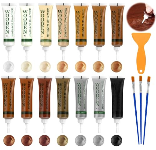 kit riparazione legno, Kit di riparazione di mobili 14 Colore, Stucco per legno riempitivo, Stucco per Legno, Set di riparazione in laminato, Kit Riparazione Mobili in Legno di Graffi, Crepe, Macchie