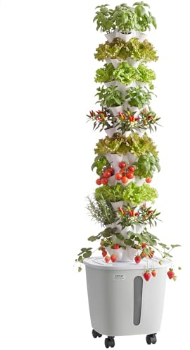 VEVOR Torre idroponica, 50 Pods, Hydrotower a 10 Livelli, Kit di Sistema di Coltivazione idroponica con Controllo App, Ruote, Serbatoio dell'Acqua da 20 Litri e Pompa, Torre idroponica per Erbe