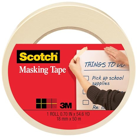 Scotch Masking Tape, 0.70 in x 54.6 yd, Applies Easily, Great for Labeling, Mounting and Bundling, Strong Adhesive, Great for Everyday Uses, 1 Roll (3436)