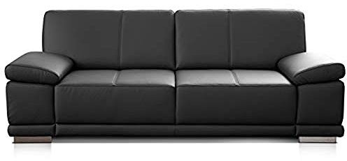 CAVADORE 2,5-Sitzer Sofa Corianne / Kleine Echtleder-Couch im modernen Design / Mit Armteilverstellung / 192 x 80 x 99 / Echtleder schwarz