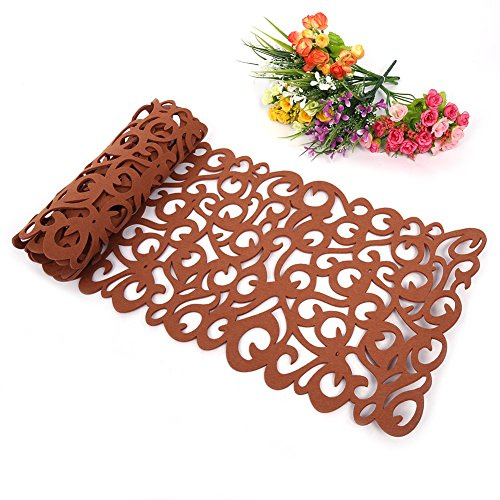 Runner da tavola in feltro, motivo traforato a fiori, tovaglia, tovaglietta, sottobicchiere, accessorio per decorare la sala da pranzo, lavabile, 100 x 30 cm marrone