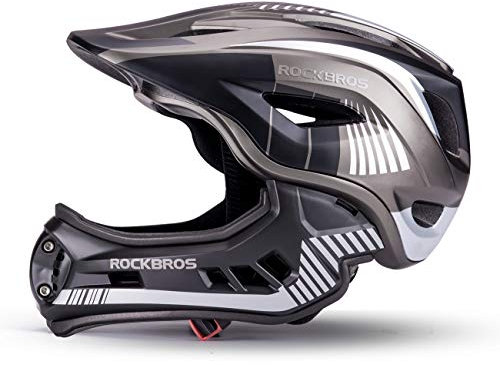 ROCKBROS Kinderhelm Integriert Fahrradhelm Kinder Jugend Fullface Helm mit Abnehmbarem Kinnschutz BMX MTB Downhill Helm, Titan S 48-52cm