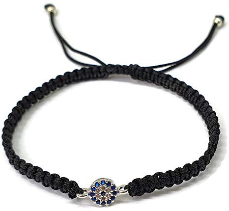 MYSTIC JEWELS by Dalia - Pulsera macramé clásica de mal de ojo en circonitas azules y blancas para buene suerte (Negro)