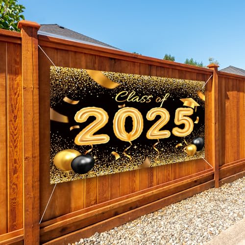 Whaline Toile de fond pour photo de remise de diplôme Classe de 2021 - Grande bannière à suspendre - 1,5 x 2,1 m - Noire et dorée - Pour une remise de diplôme - Décoration murale