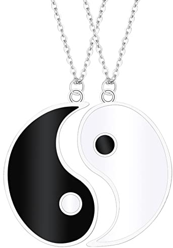 HLenyoy 2 Colliers Chaîne Assortis Yin Yang pour Bff Couples, l'amitié d'amitié Femmes et Hommes Collier Cadeau pour Anniversaire la Saint-Valentin (Argent)