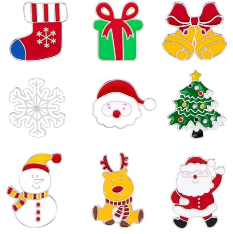 Lot de 9 Broches Pins de Noël en Émail, Broche Noel Mignon pour Décorations de Noël pour Femmes Hommes Filles Garçons
