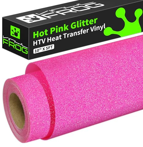 VINYL FROG Glitter Heat Transfer Vinyl 10 inches x 5ft Pink Glitter HTV Vinyl Iron on Vinyl for T-Shirt or Other Fabrics