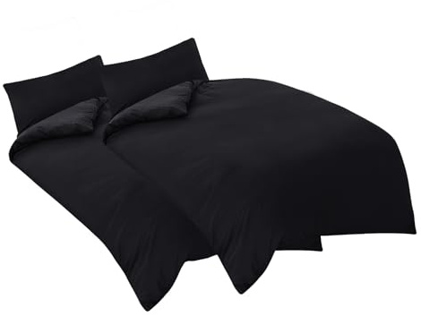 Aisbo Sängkläder 135 x 200 4 delar svart – påslakan 135 x 200 cm 4 delar med 40 x 80 örngott, sängkläder set mikrofiber med dragkedja, mjukt och strykfritt