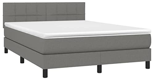 vidaXL Boxspringbett mit Matratze Polsterbett Doppelbett Hotelbett Bett Bettrahmen Bettgestell Lattenrost Schlafzimmerbett Dunkelgrau 140x200cm Stoff