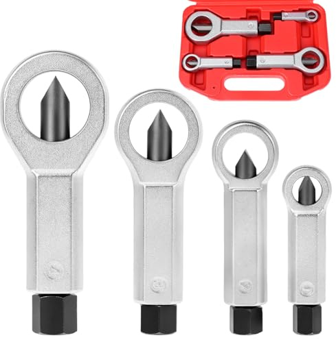 QWORK® 4 Pièces casse écrous avec étui de rangement, Ensemble répartiteur d'écrou pour enlever les écrous endommagés, 9–12 mm/12–16 mm/16–22 mm/ 22-27mm