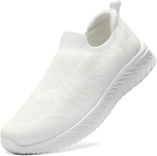 STQ Womens Trainers Slip on Shoes Arch Support Walking Shoes Breathable Ladies Sneakers Orthopedic Lightweight Standing Diabetic Purple White 5UK