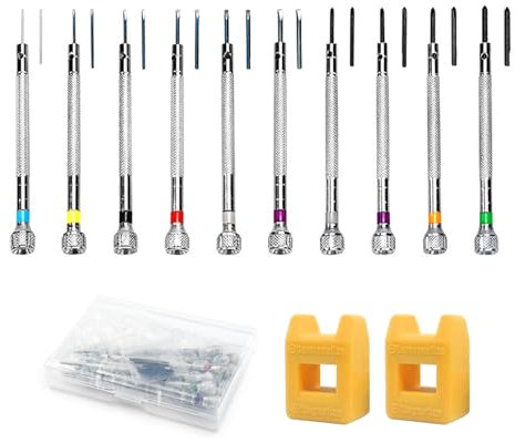 10 Stück Uhrmacher Schraubendreher Set mit Entmagnetisierer, 0.6mm - 2.0mm Präzisions Uhrmacherwerkzeug, Uhren Reparatur Schraubendreher, für uhren Schraubenzieher, Brillenschraubenzieherset