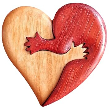 A Hug from My Heart for You Handmade Wood Carvings,Unique and Creative Loving Hearts Wood Intarsia Pinback Button Christmas Pocket Hug Wooden Ornaments Cute Holiday Birthday Gifts for Him and Her (C)