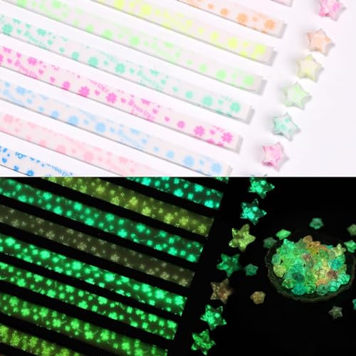 840stk Origami Sterne Papier, Leuchtet im Dunkeln Glückssterne Origami Papierstreifen Leuchtende Faltpapierstreifen Sterndekoration für Kunst Papier Basteln Geschenk Dekorationszubehör(4 Stile)