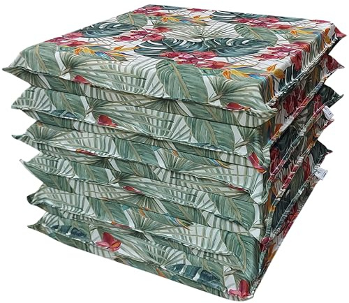 Lot de 6 Coussins de Chaise de Jardin 50x50x8 cm – Assise Confortable et Épaisse – Coussins Carrés avec Housse à Fermeture Éclair – Déhoussables et Lavables pour Chaises et Transats (6 Flowering)