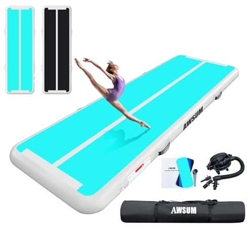 AWSUM Air Tracking Matte Tumbling Matten, Aufblasbar Gymnastikmatte Turnmatte, 10cm hoch mit Luftpumpe Air Matte Track mit Tragetasche für Zuhause, Yoga Outdoor Übungsgymnastik usw