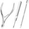 JIEYAO Pinzas para cutículas con juego de empujador de cutículas, 3 alicates para cutículas, herramientas profesionales de pedicura y manicura con acero inoxidable de doble extremo y raspador de