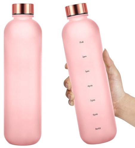 Botella de agua deportiva motivacional de 34 onzas/1000 ml; botella de agua con marca de tiempo de bebida; botella de agua deportiva a prueba de fugas; material Tritan; sin BPA; con medidas; con