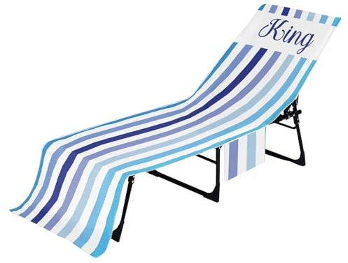 Asciugamano per sedia da spiaggia – Rivestimento per sedia a sdraio, rivestimento per poltrona a righe, in microfibra con tasche laterali, morbido e ad asciugatura rapida