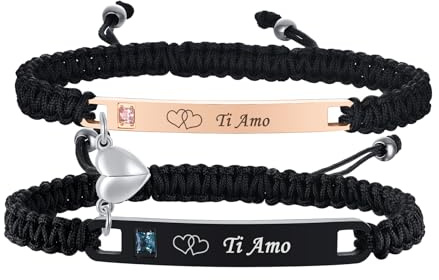 Vnox Bracciale Coppia Lui e Lei Personalizzato: Regalo Fidanzato Natale Bracciale Coppia Acciaio Incisione Regalo Anniversario per Lui Lei Fidanzati