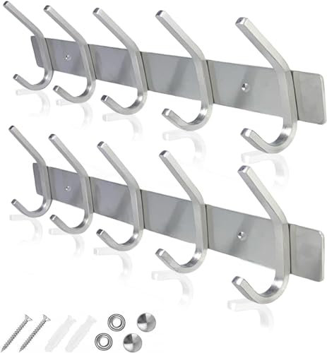 GlazieVault Coat Hooks for Wall - Stainless Steel Coat Racks - Heavy Duty Coat Hook Wall Mounted - Premium Design Rust Free Coat Hanger for Clothes (Silver SJ5)