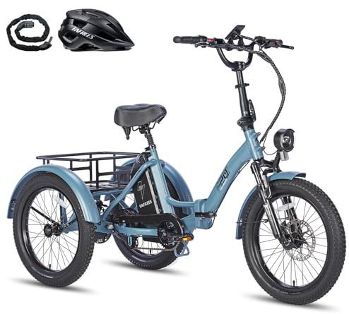 Fafrees Triciclo Eléctrico F20 Mate para Adultos, Plegable 20 x 3, Batería de 48 V/18,2 Ah, Frenos Hidráulicos, Triciclo de Carga Eléctric, Alcance 110km (Rejilla estándar, Azul)