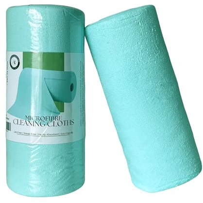Socrates Microfiber Cleaning Cloth Roll – 50 Tear-Away Sheets,30x30cm, Ultra-Absorbent, Reusable, Washable Rags Towels for Kitchen or car (Blue)