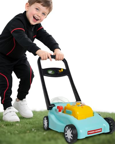 Tosaerba per bambini con azione realistica per tagliare l'erba e suoni, non richiede batterie, giocattolo divertente per bambini all'aperto (blu)