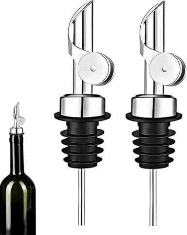 2 Pezzi Beccuccio per Olio d'Oliva e Liquore in Acciaio Inossidabile - Erogatore Automatico con Ribaltamento Automatico, Previene Perdite e Sprechi - Dosatore per Bottiglie di Vino, Olio e Alcol